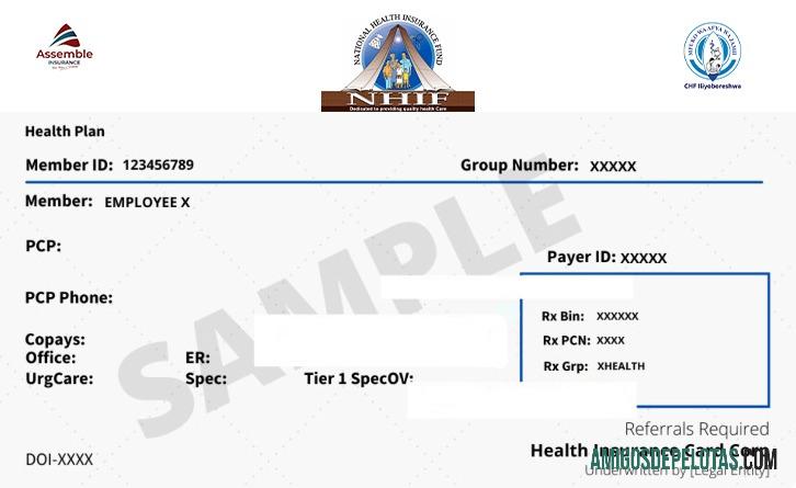 Cartão de seguro saúde da Tanzânia modelo